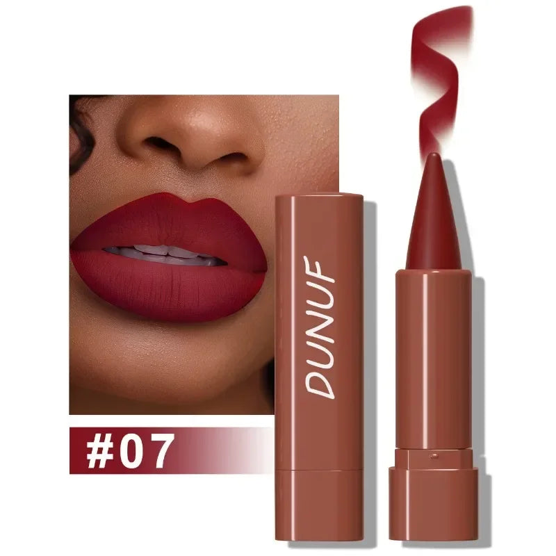 Crayon rouge à lèvres mat – Effet dégradé avec liner intégré | Teintes rouge et marron velours | Tenue longue durée et waterproof | Maquillage sexy pour femmes