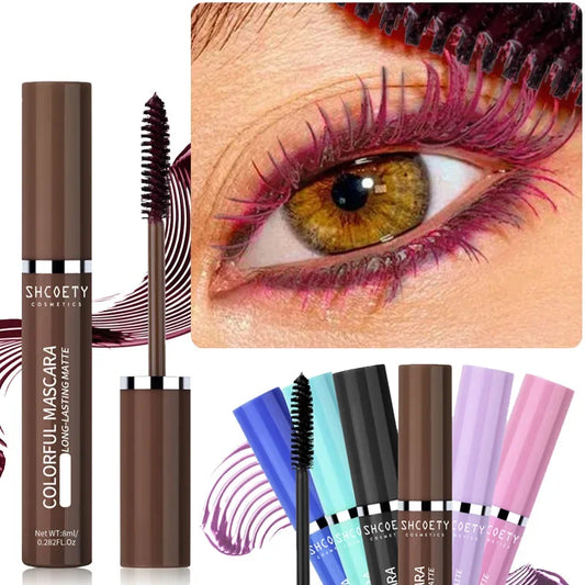Mascara cils rouge et marron maquillage Noël stage coloré bleu et vert waterproof recourbant longue tenue