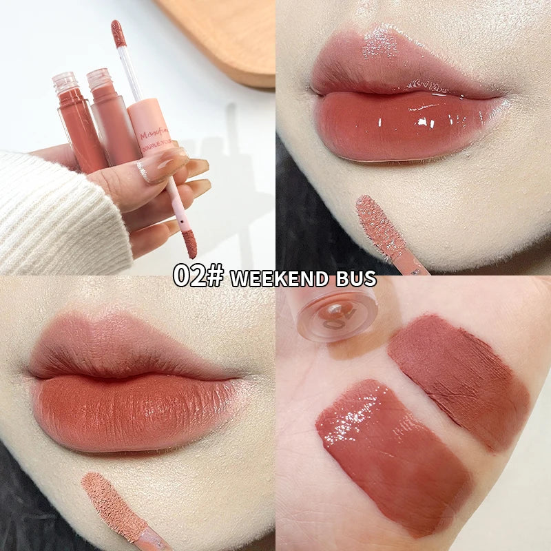 Rouge à Lèvres Double-Embout – Gloss Complet, Fini Miroir et Velours Mat, Longue Tenue, Hydratant, Anti-Tache, Maquillage des Lèvres
