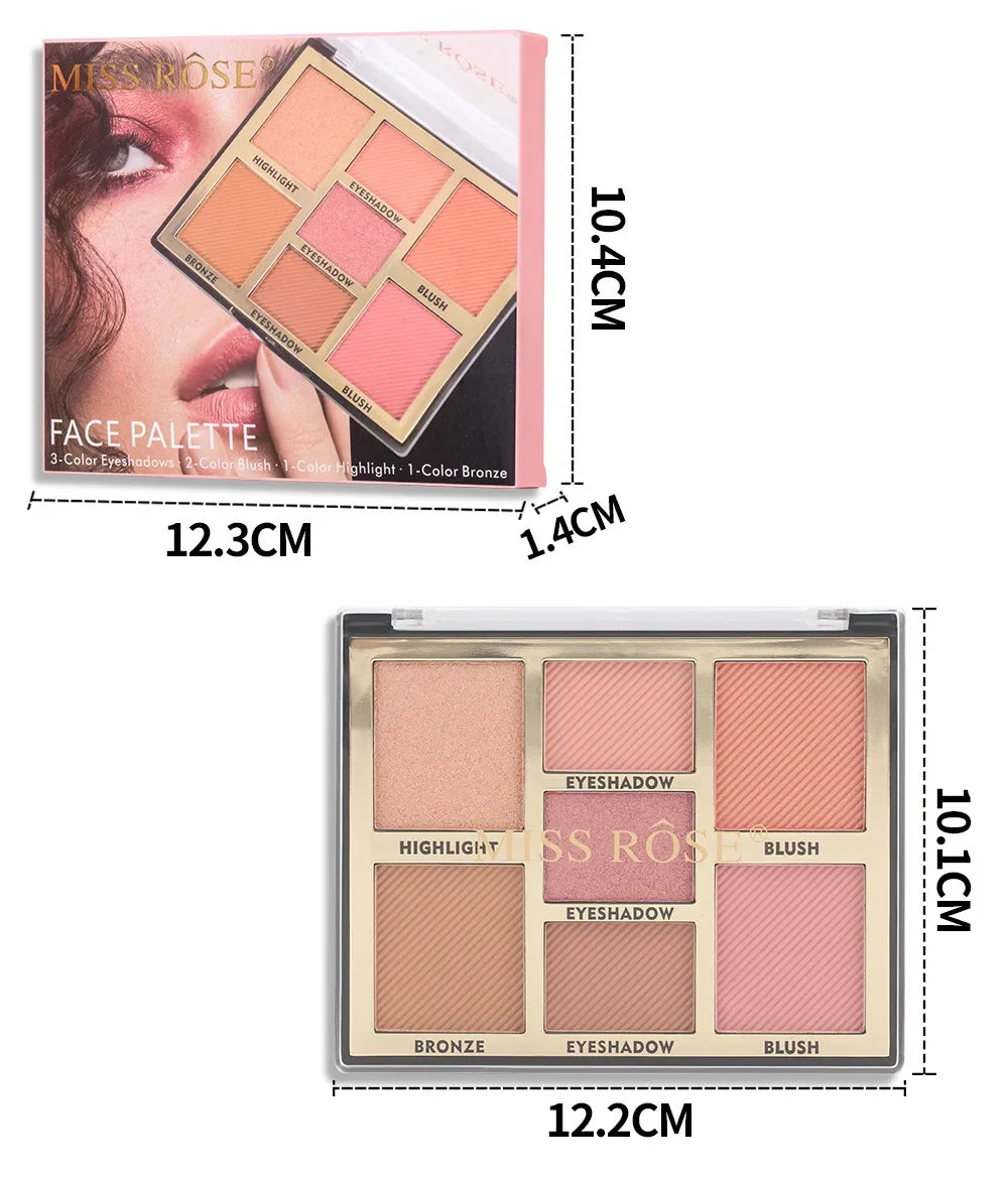Palette de blush 7 couleurs – Pour highlight et contour, fini naturel perlé, mat et couvrance légère – Palette de maquillage