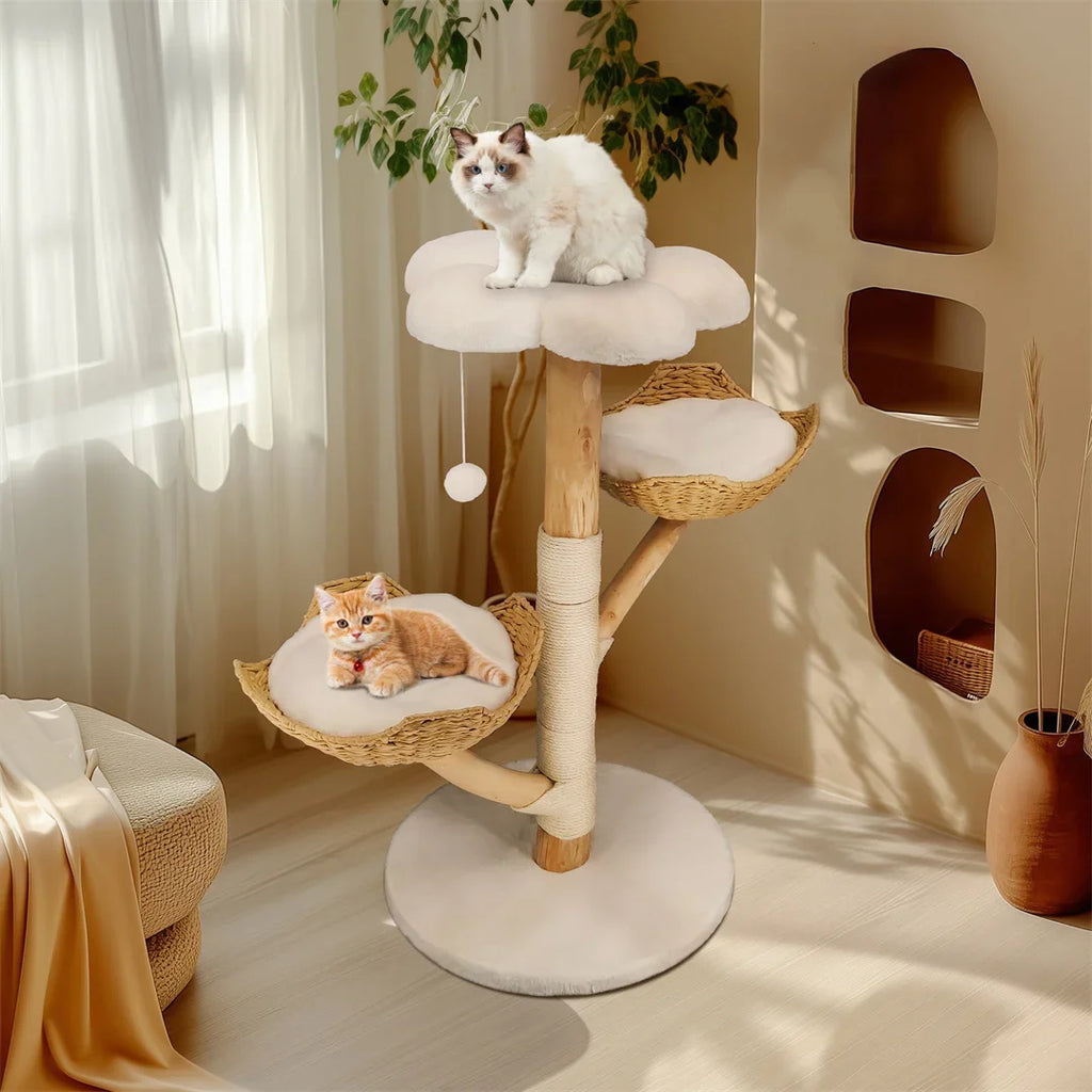 110 cm Modern Wooden Cat Tree – Climbing Tower with Scratching Post & Activity Center