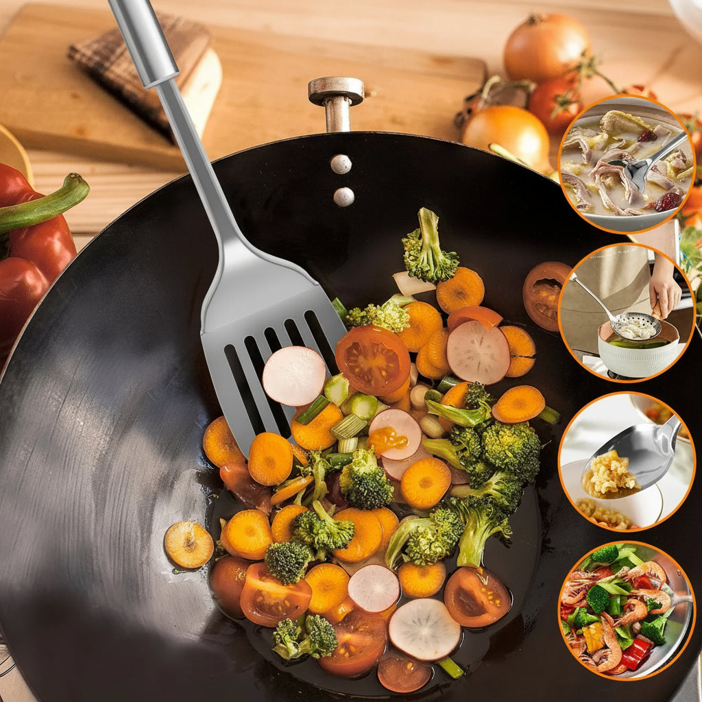 5-Piece Stainless Steel Kitchen Utensil Set – Heavy-Duty Cooking Spoons & Spatulas with Ergonomic Handles