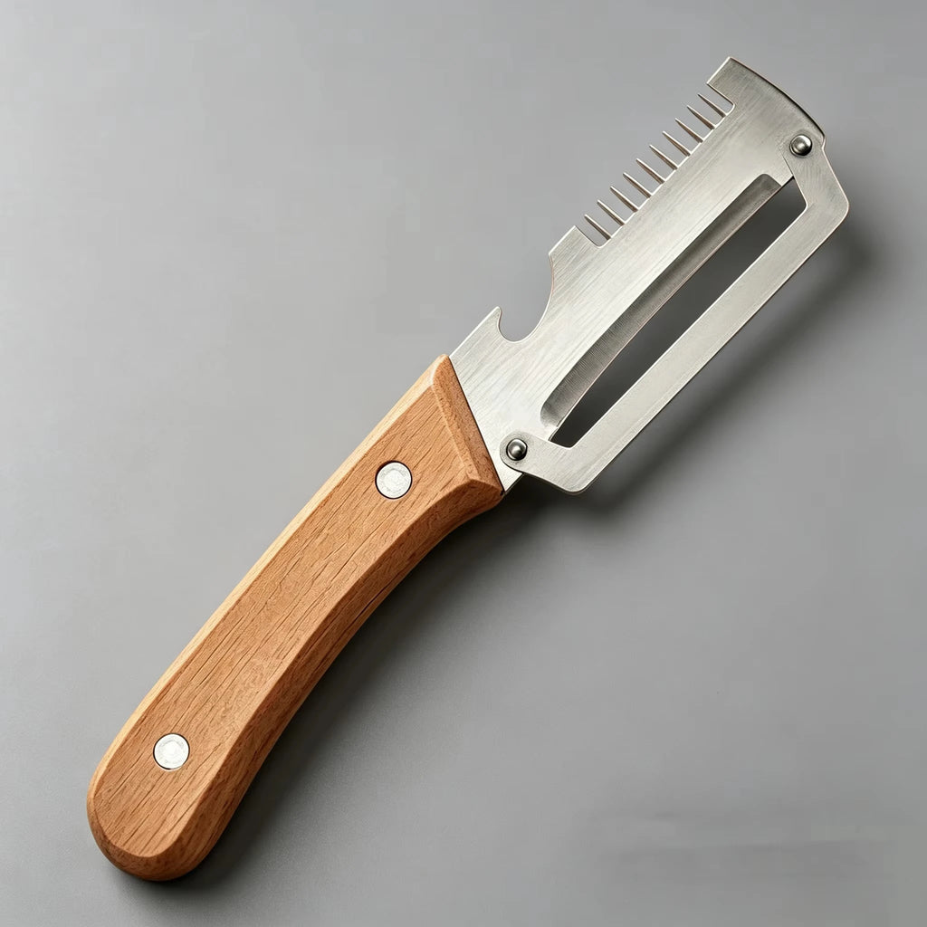 Multifunction Stainless Steel Peeler with Wooden Handle – Durable Fruit & Vegetable Peeling and Slicing Tool