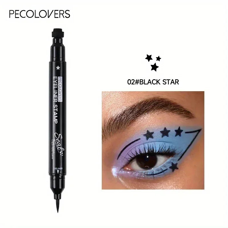 Eyeliner double embout 1 pc – motifs étoile, cœur, lune, waterproof, séchage rapide, adapté aux débutants et professionnels