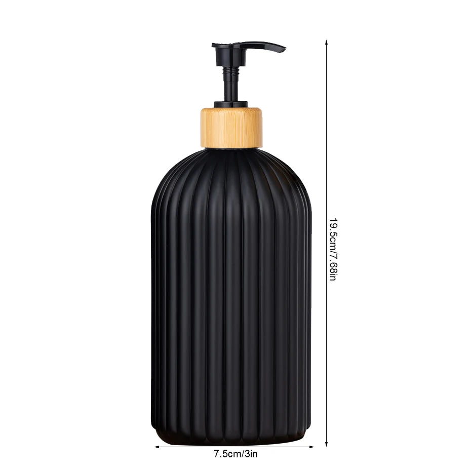 Striped Soap Dispenser with Bamboo Pump – Refillable Kitchen & Bathroom Bottle