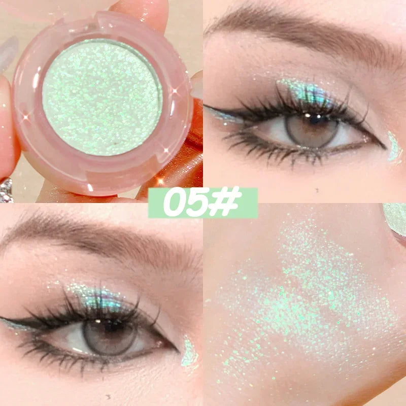 Fard à paupières argenté illuminateur, nacré et pailleté, longue tenue, waterproof, maquillage de fête pour femmes