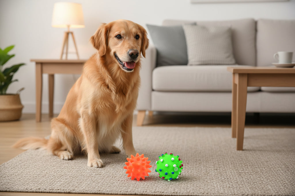 Squeaky Rubber Dog Ball Toy – Interactive Chew Toy for Small Dogs