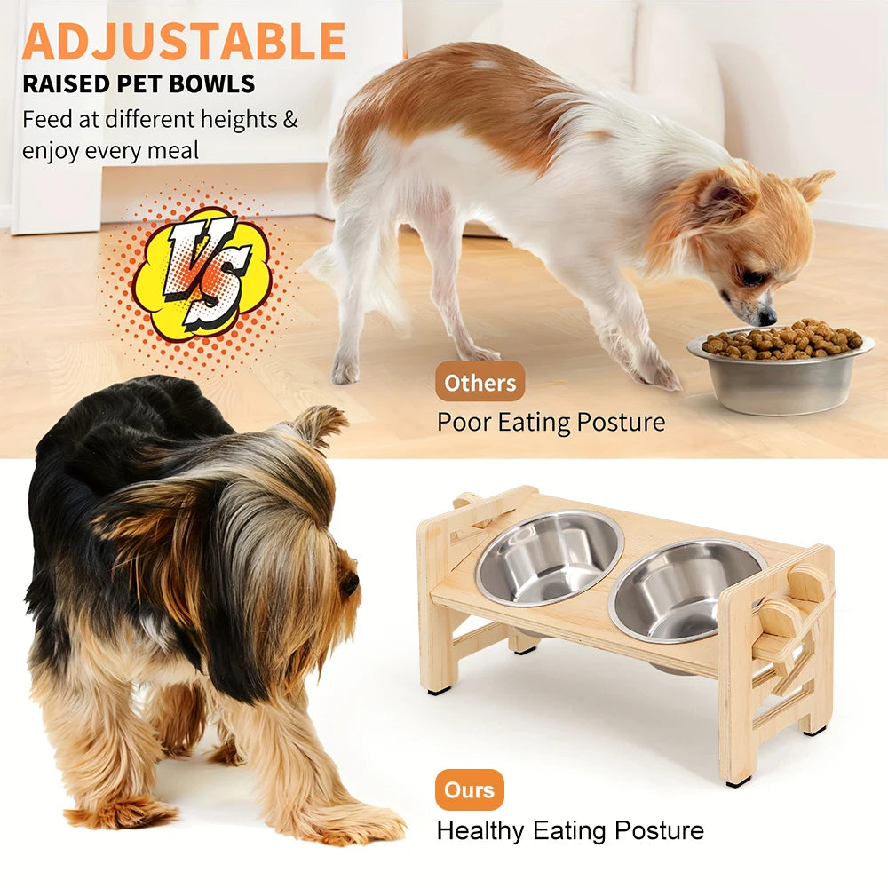 Elevated Adjustable Pet Feeder – Tilted Double Stainless Steel Bowls