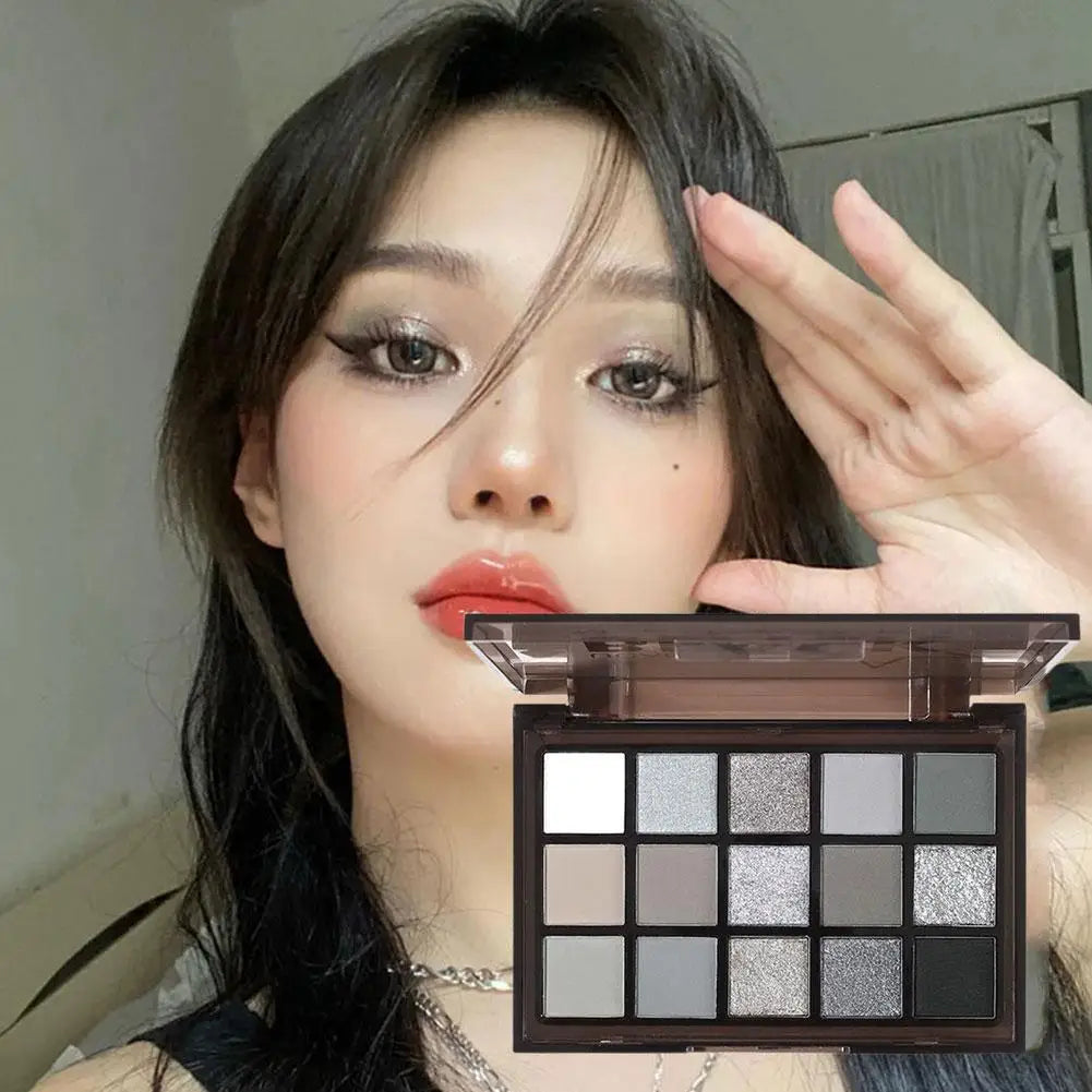 **« Palette fards à paupières 15 couleurs – Noir smoky, gris foncé, mat et scintillant »**