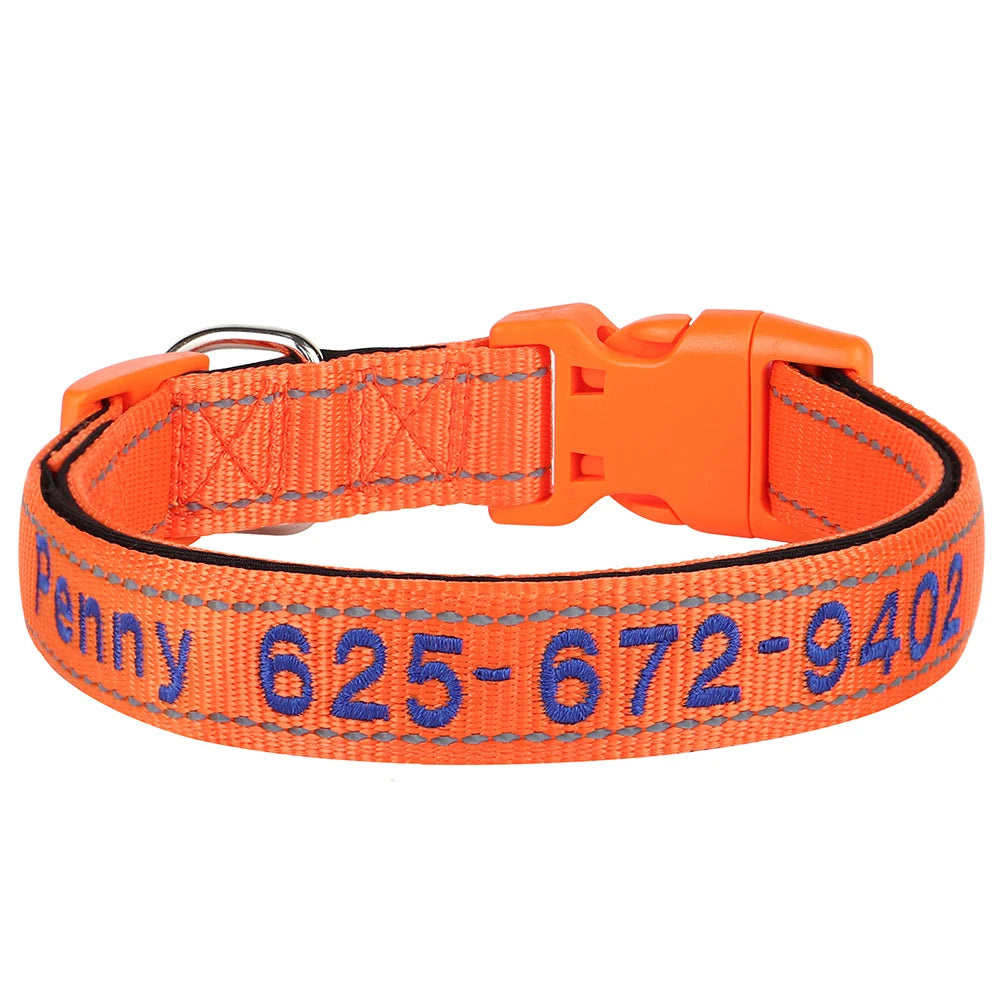 Personalized Embroidered Reflective Dog & Cat Collar – Custom Name & Phone ID