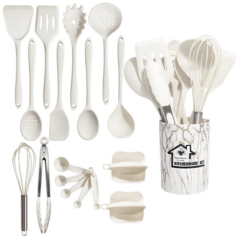 18-Piece Pink Silicone Kitchen Utensil Set – Food-Grade Cooking Tools with Spatulas, Turners & Measuring Spoons