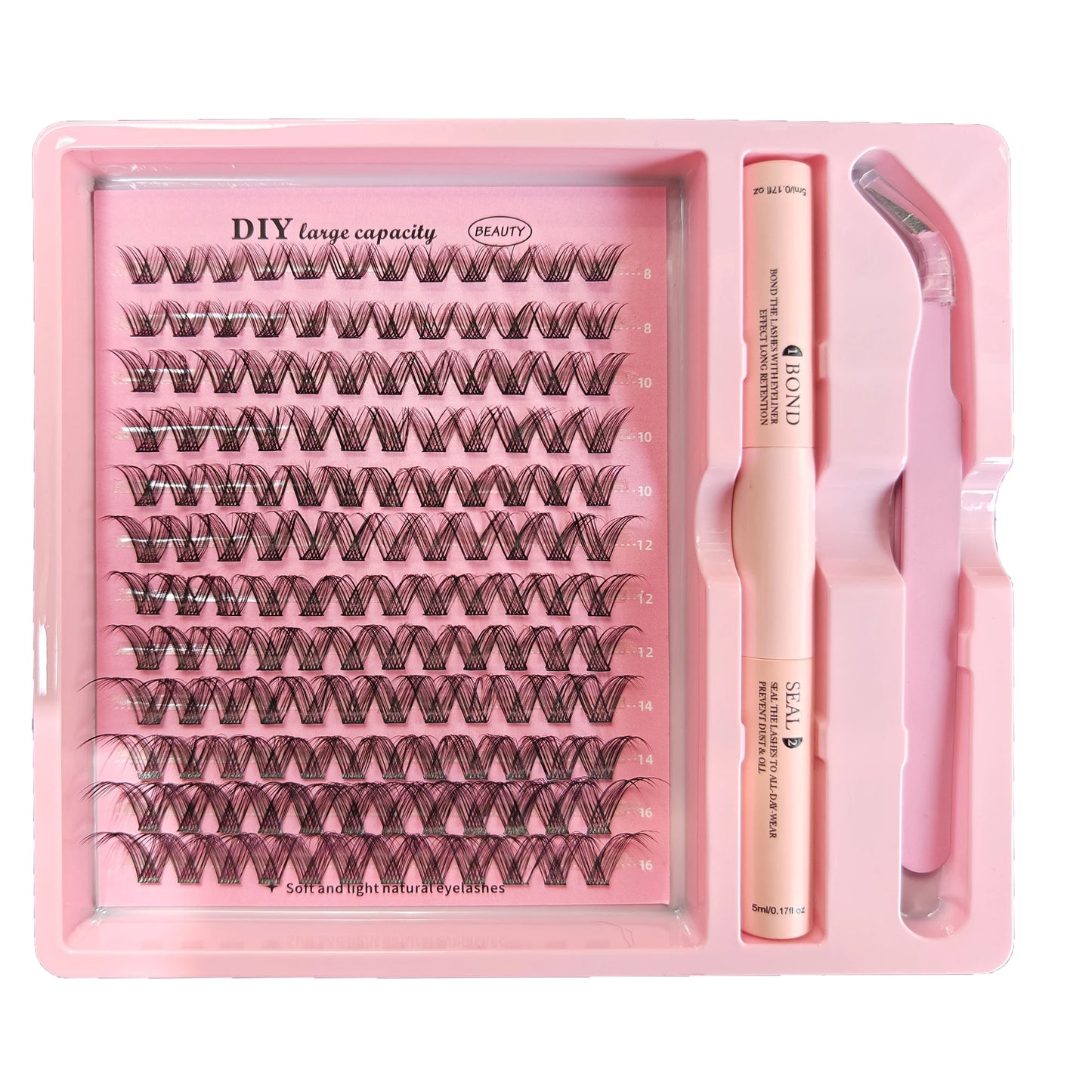Kit DIY de grappes de cils – Ensemble complet, 8-16 mm, mixte, avec colle, scellant et pince – Extensions de cils individuels pour maquillage et application personnelle