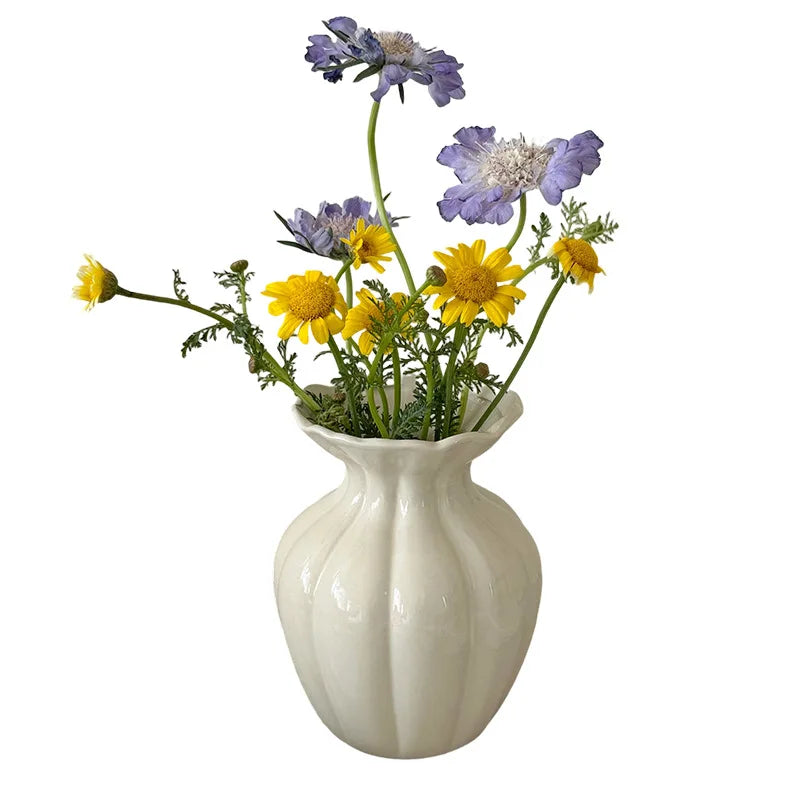Luxury French Cream Ceramic Vase – Elegant Flower Holder for Home Decor