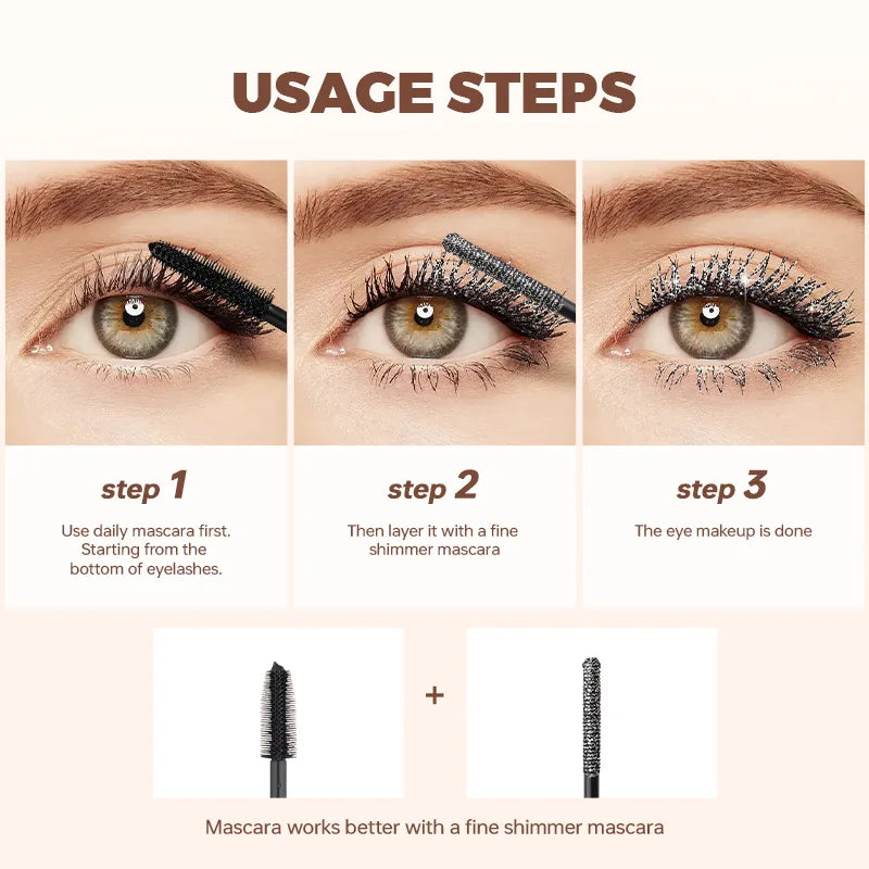 Mascara métallique brillant haute qualité perlé paillettes et extensions de cils
