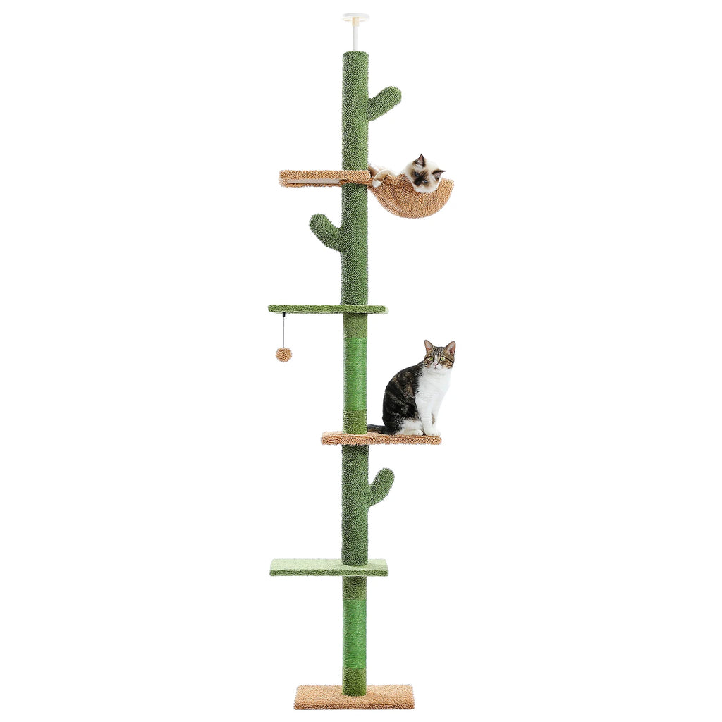 5-Tier Floor-to-Ceiling Cactus Cat Tree – Cat Tower with Hammock & Scratching Posts