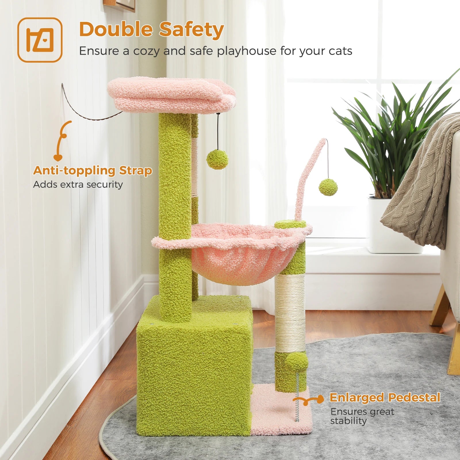 4-in-1 Cat Tree – Cat Condo, Hammock, Scratching Post & Top Perch