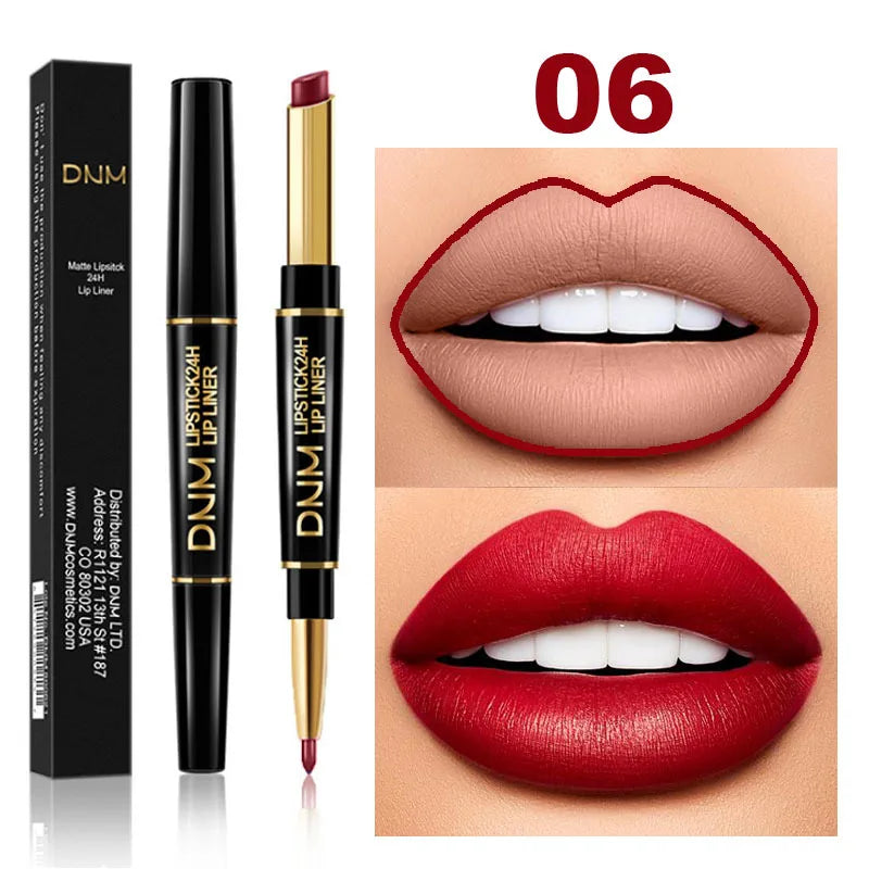 Rouge à Lèvres Double-Embout Mat – Longue Tenue, Waterproof, Crayon Contour, Teinte Rouge Foncé, Maquillage des Lèvres