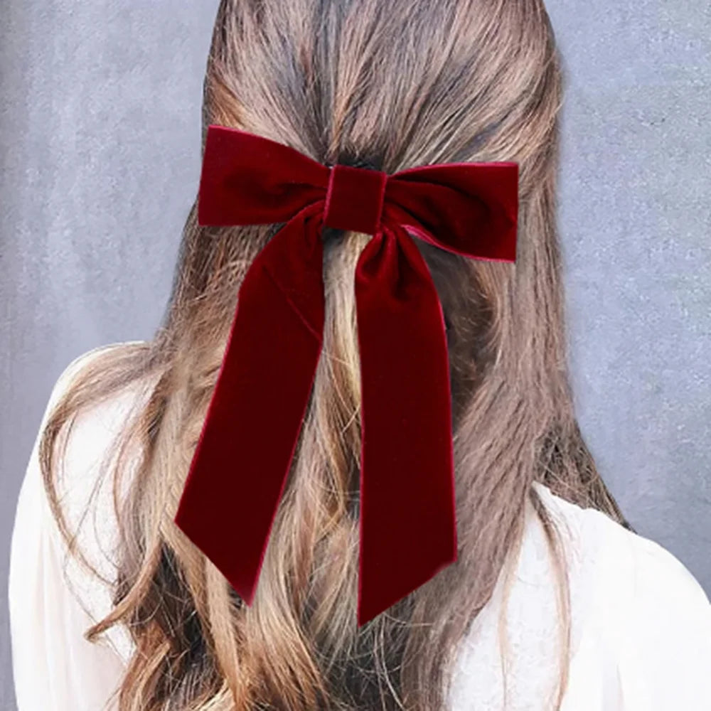« Barrettes Femme – Nœud Velours, Noir & Rouge »