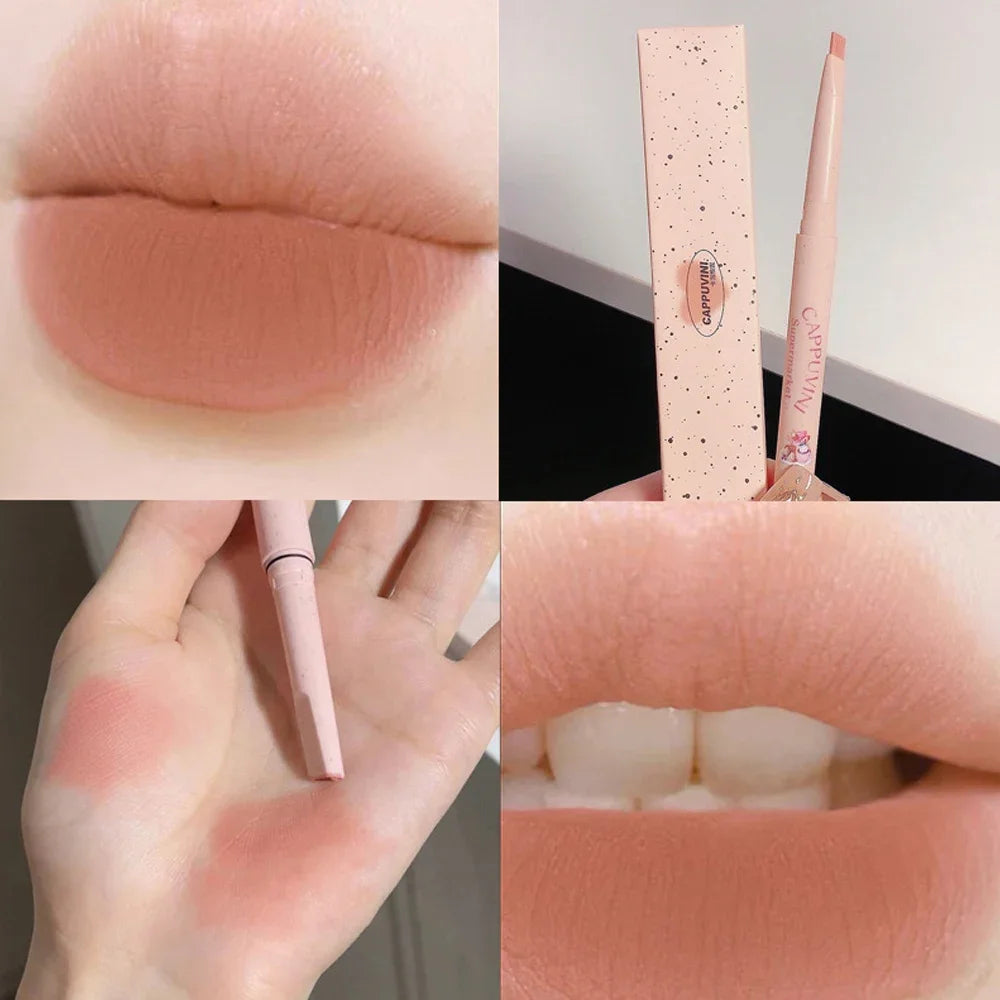 Crayon à Lèvres 3D Contouring Mat – Waterproof, Longue Tenue, Texture Lisse, Teintes Nude et Rose Lait, Maquillage des Lèvres