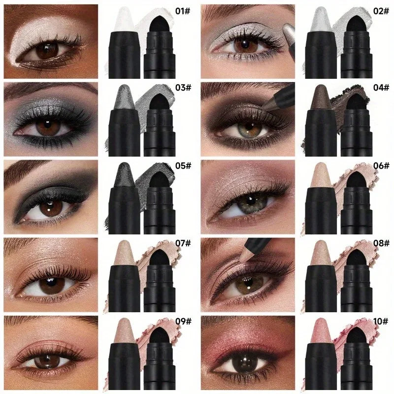 Crayon fard à paupières double embout, métallisé et nacré, scintillant, illuminateur, texture soyeuse