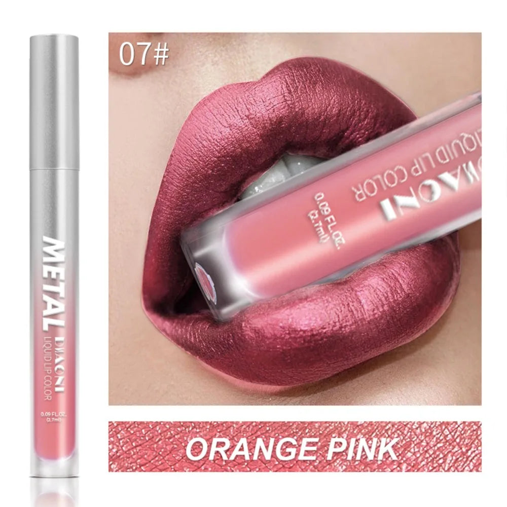 Rouge à lèvres liquide à brillant métallique, 12 couleurs, nacré, imperméable, brillant à lèvres, anti-taches, maquillage glamour pour les lèvres