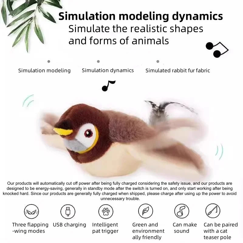 Rechargeable Interactive Flapping Bird Cat Toy with Catnip