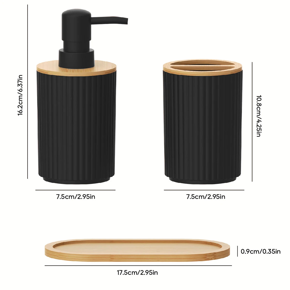 2PCS Black Bathroom Accessories Set – Soap Dispenser & Toothbrush Cup