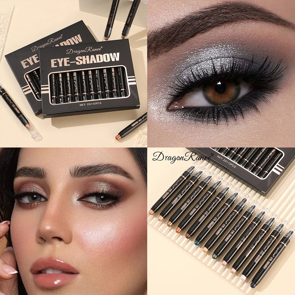 Set 12 crayons fards à paupières, nacrés et scintillants, délicats et soyeux, anti-bavures, correction des yeux, longue tenue
