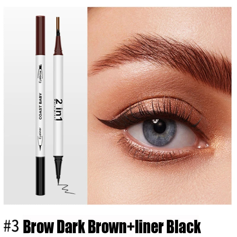 Pro 2IN1 double extrémité étanche 4 fourchettes pointe sourcil Eyeliner stylo longue durée naturel brun liquide sourcils noir Eye Liner crayon