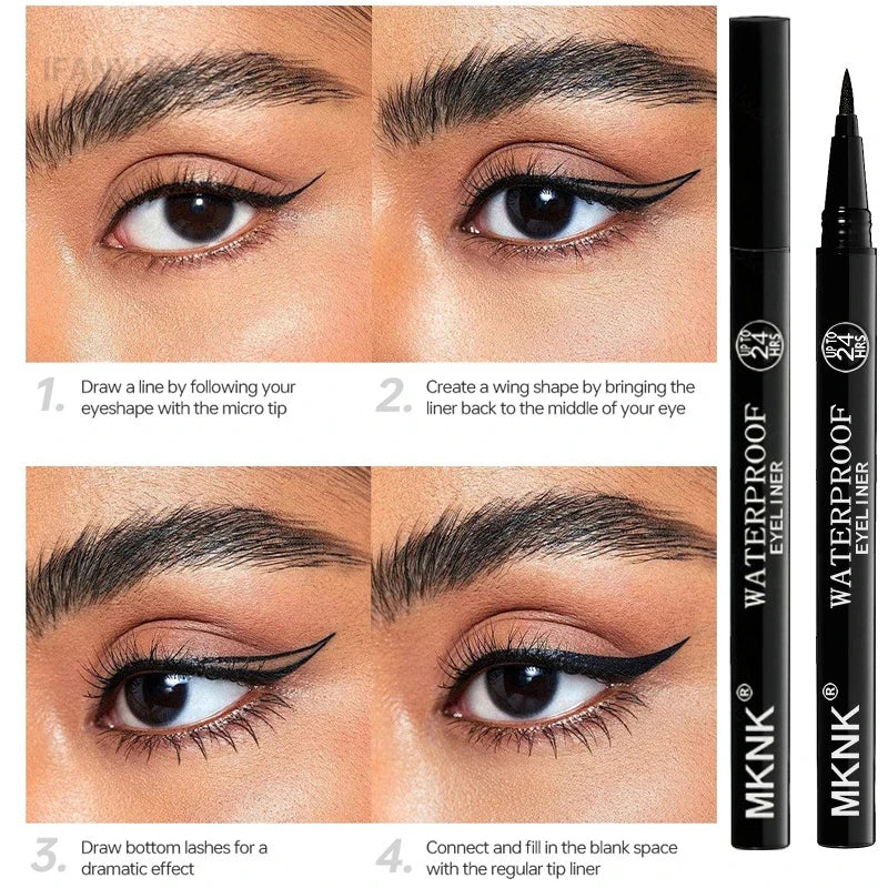 Eyeliner Liquide Noir Ultra Fin – Étanche, Longue Tenue, Mat Soyeux, Séchage Rapide, Anti-Écaillement, 1 ou 2 pcs, Maquillage des Yeux