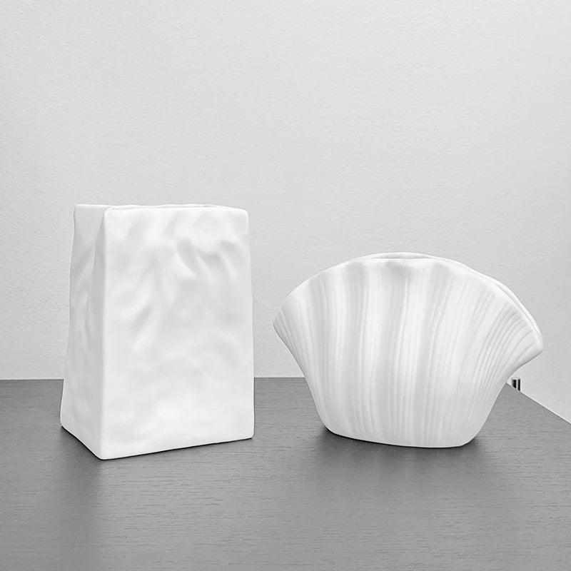 Modern White Decorative Vase – Minimalist Flower Vase for Home & Table Decor