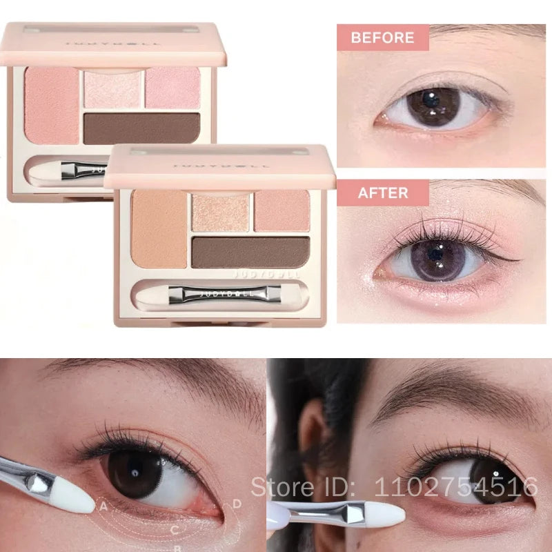 Palette 4 couleurs, fards à paupières, blush, eyeliner, highlighter et contouring, texture soyeuse, illumine le visage