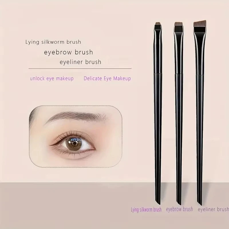 Ensemble de pinceaux de maquillage 3 pièces : pinceau pour eye-liner en forme de faucille, pinceau à sourcils à angle fin, pinceau pour eye-liner, pinceau pour fard à paupières ultra fin