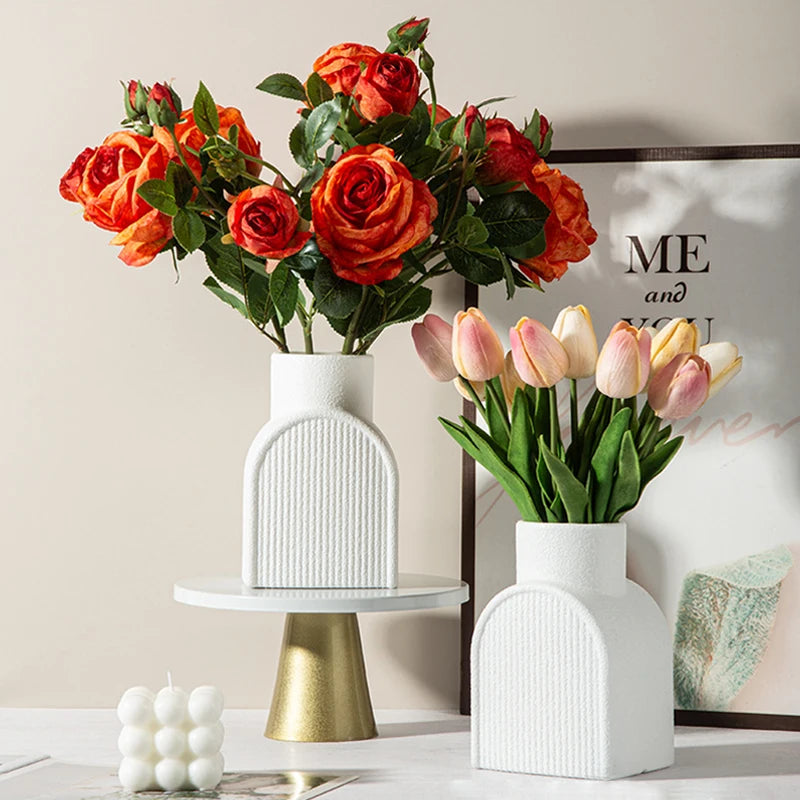 Modern White Decorative Vase – Minimalist Flower Vase for Home & Table Decor