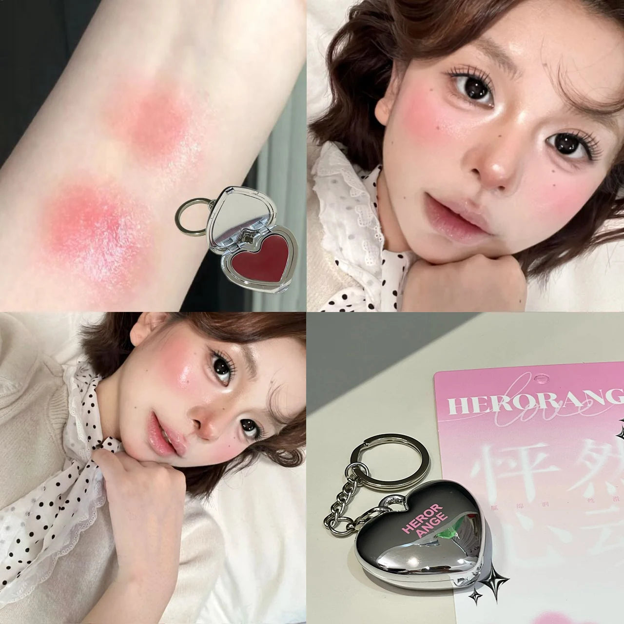 Fard à Joues Crème Brillante — Teinte Rose Naturelle pour Joues et Lèvres, Hydratant, Illuminateur Non Gras, Formule en Pâte en Forme de Cœur