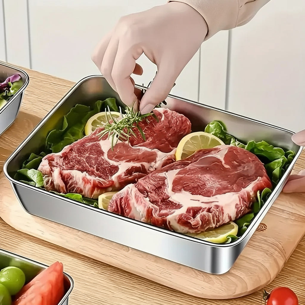 Stainless Steel Food Storage Container with Lid – Rectangle Refrigerator Organizer