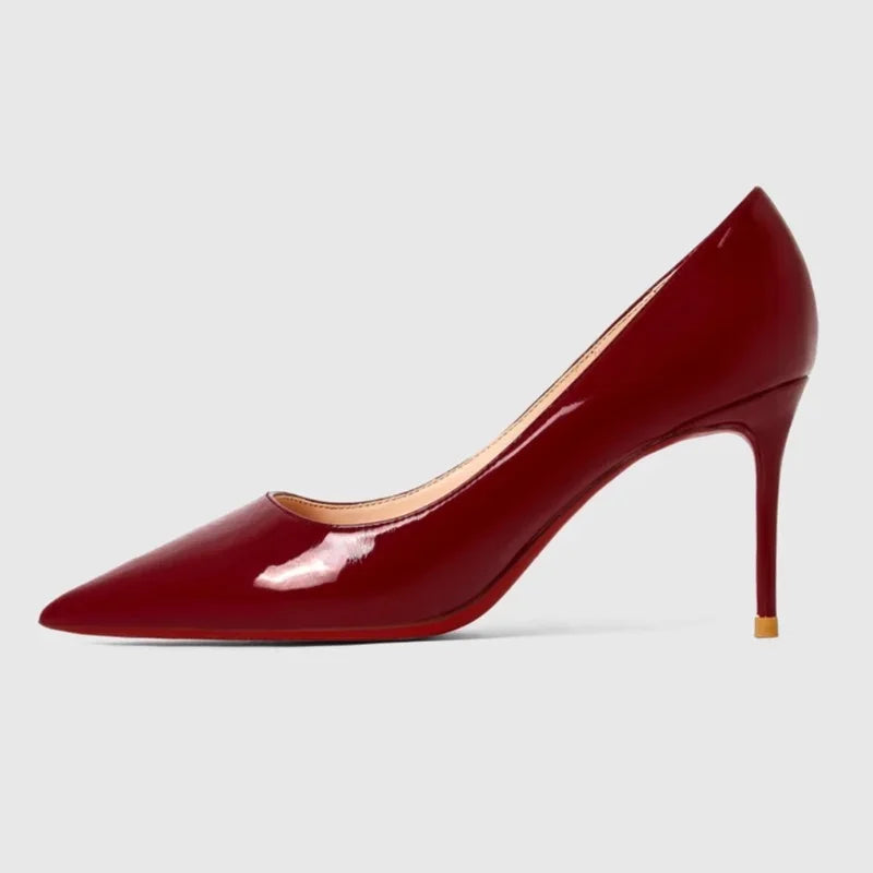 « Escarpins Femme 2025 – Talon 12 cm, Cuir Rouge, Pointus »