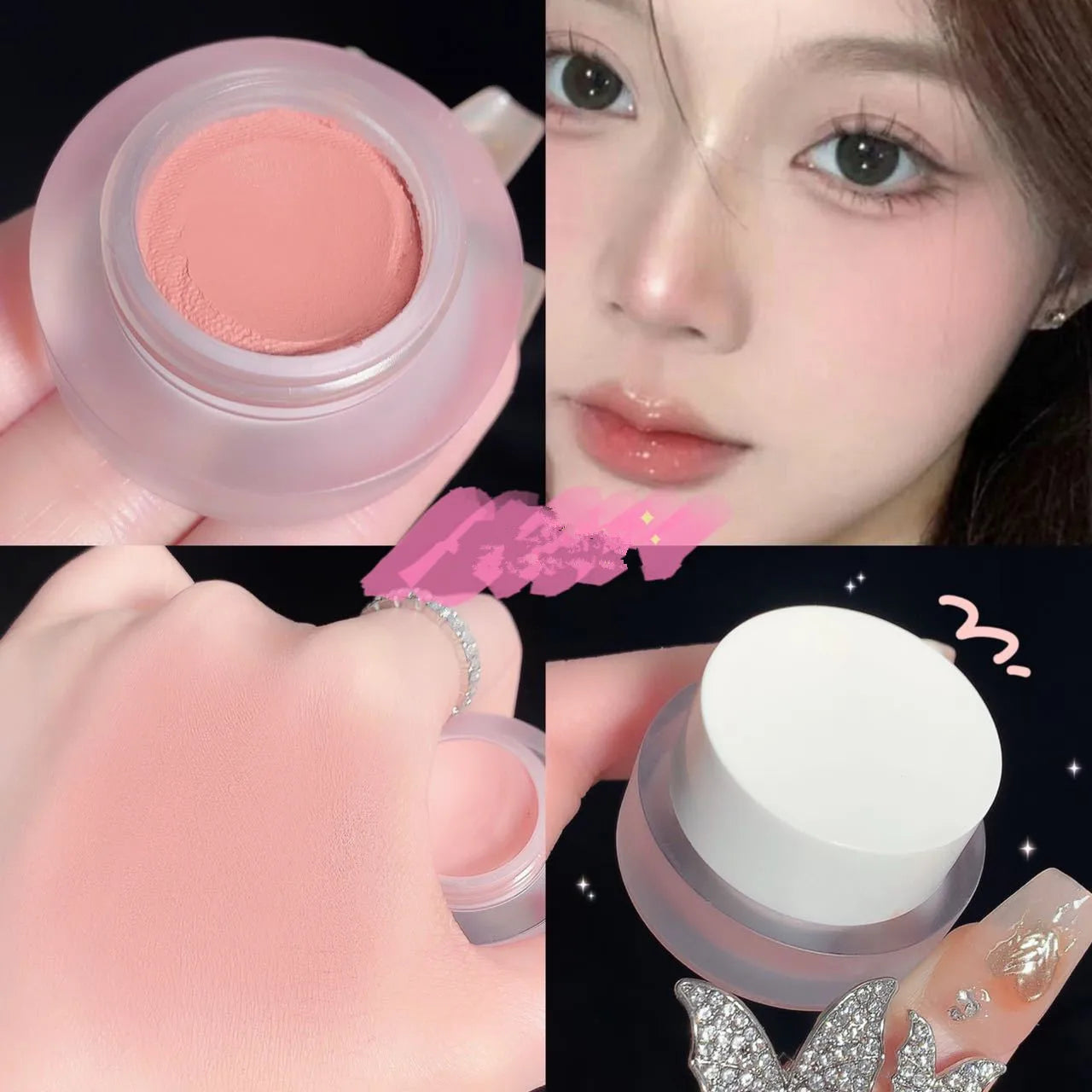 Blush Pâte Pêche — Texture Argile Mousse, Nude Naturel, Fini Mat, Teinte Monochrome pour Joues et Yeux, Extension Rétractable, Violet