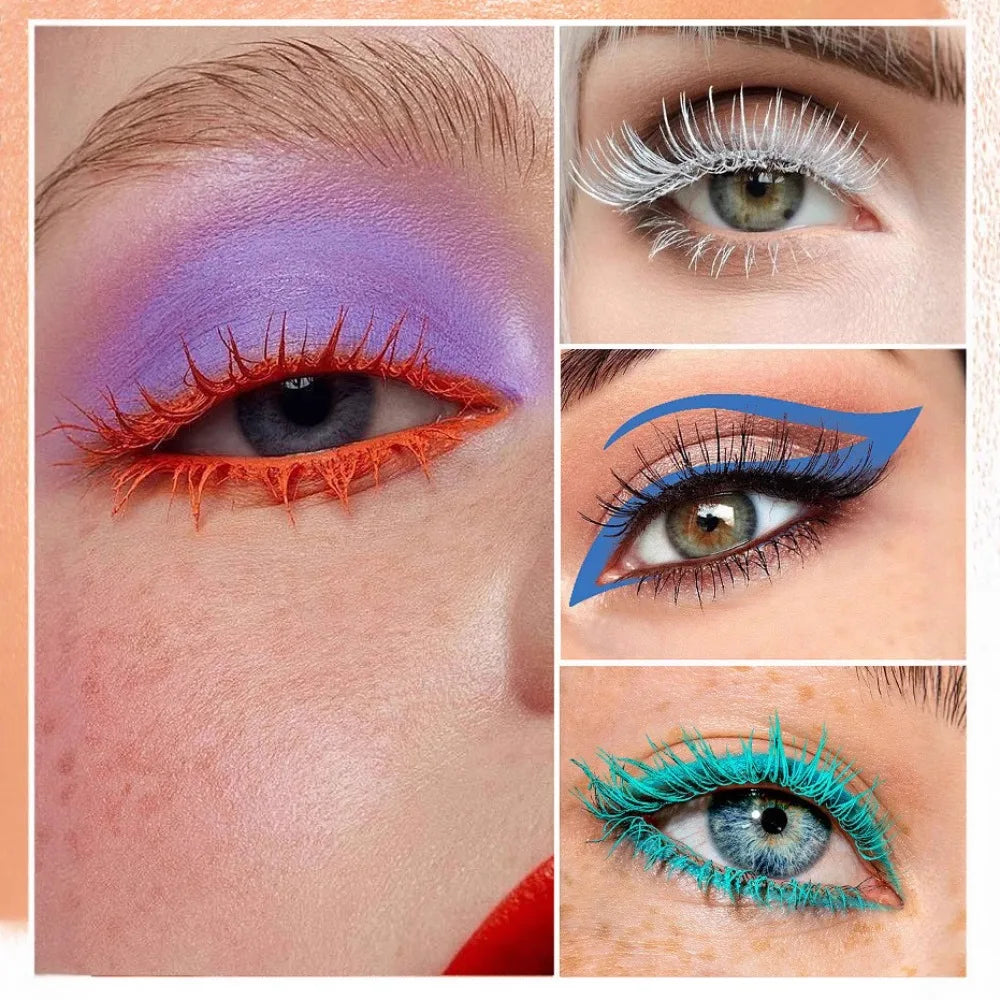 Mascara fibres de soie coloré brosse ultra-fine allongeant cils waterproof séchage rapide vert et rose