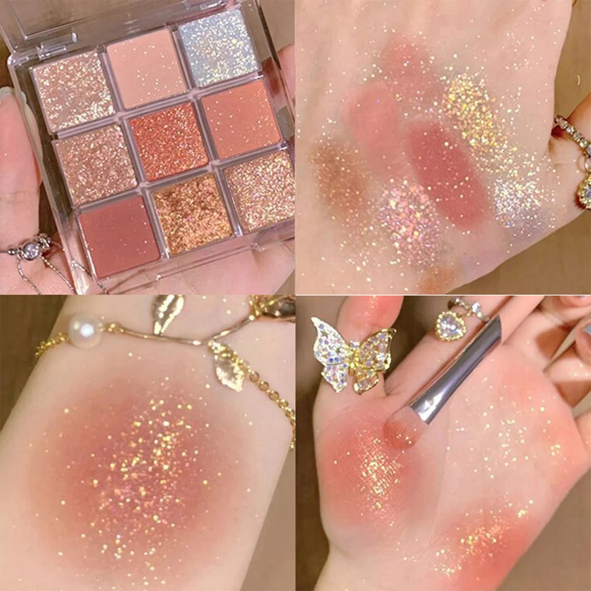 Palette de Fards à Paupières 9 Couleurs — Finitions Pailletées, Nacrées et Mattes, Palette Multi-Usage pour un Maquillage Complet des Yeux