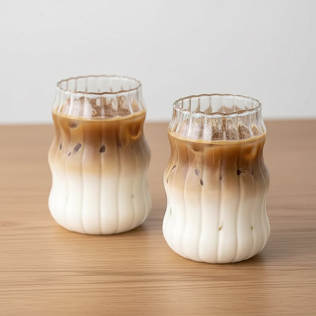 INS Stripe Glass Cups – Heat-Resistant Transparent Coffee, Tea & Juice Tumblers (2/4/6 PCS)