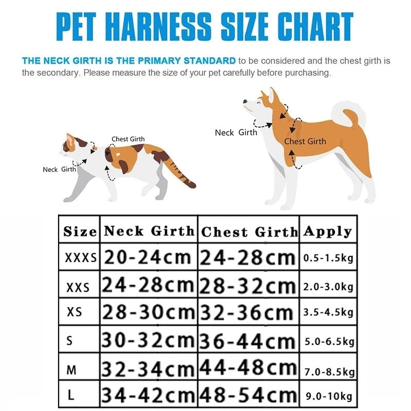 Reflective Adjustable Pet Harness & Leash Set – For Cats & Small Dogs