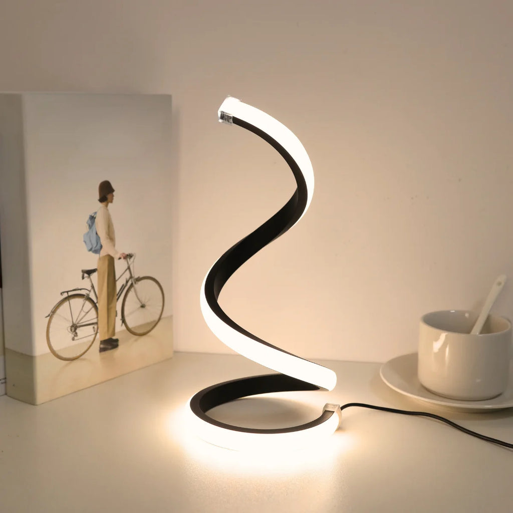 Modern Spiral LED Desk Lamp – 3 Color Dimmable USB Table Light for Bedroom & Office