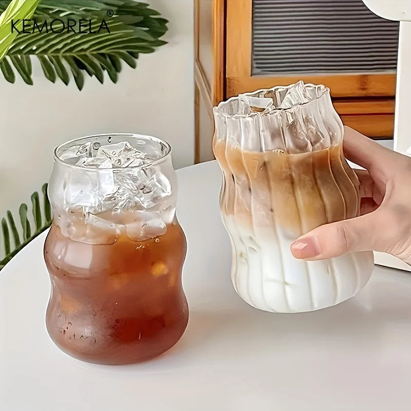 INS Stripe Glass Cups – Heat-Resistant Transparent Coffee, Tea & Juice Tumblers (2/4/6 PCS)