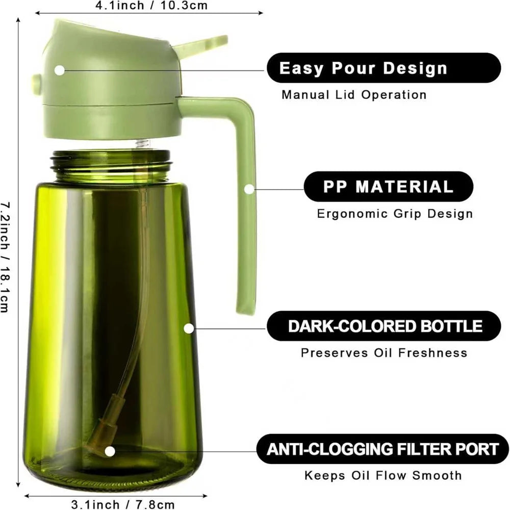470ml 2-in-1 Oil Sprayer for Cooking – Olive Oil Dispenser & Spray Bottle with Thick Glass Design