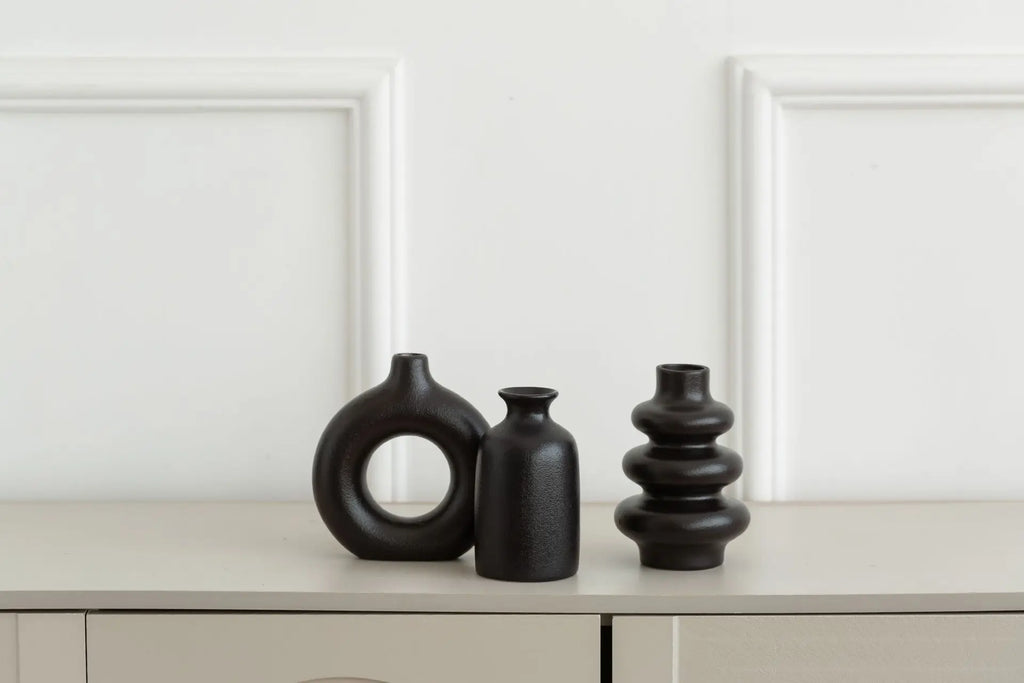 3-Piece White Boho Ceramic Vase Set – Decorative Vases for Home & Wedding Decor