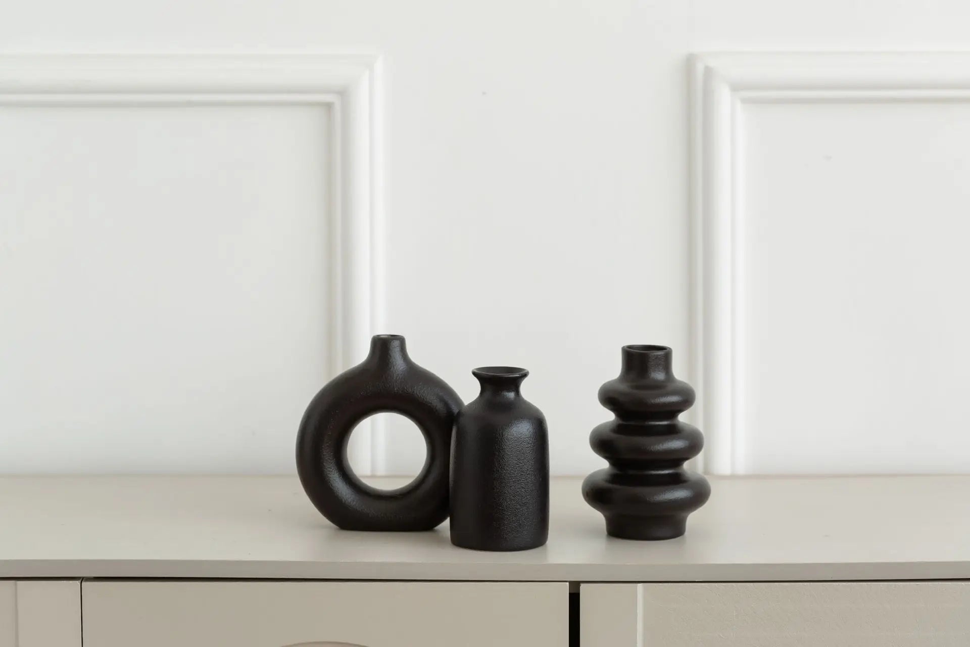 3-Piece White Boho Ceramic Vase Set – Decorative Vases for Home & Wedding Decor