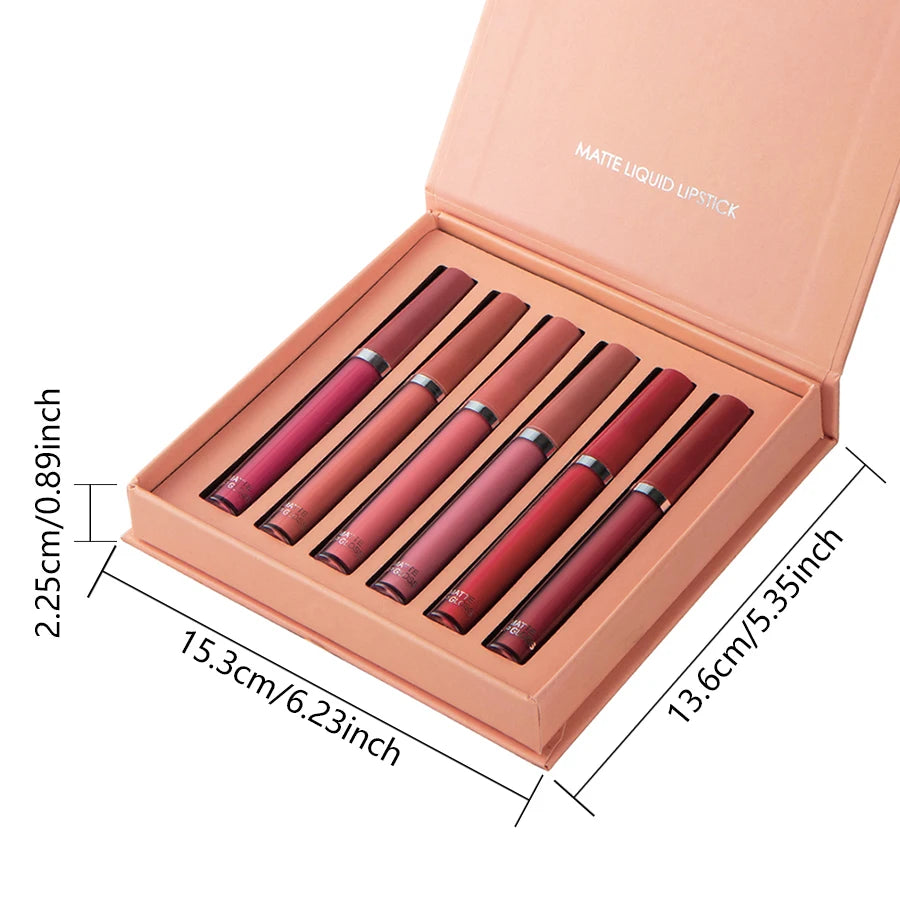 Coffret 6 rouges à lèvres mats – Texture lisse et tenue longue durée | Gloss waterproof et hydratant | Idéal pour les fêtes | Boîte cadeau élégante pour maquillage des lèvres