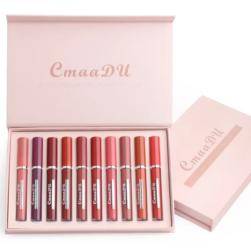 Coffret  10 pièces – Rouges à lèvres et gloss nude mats | Texture soyeuse et lisse | Tenue longue durée | Maquillage des lèvres élégant et durable