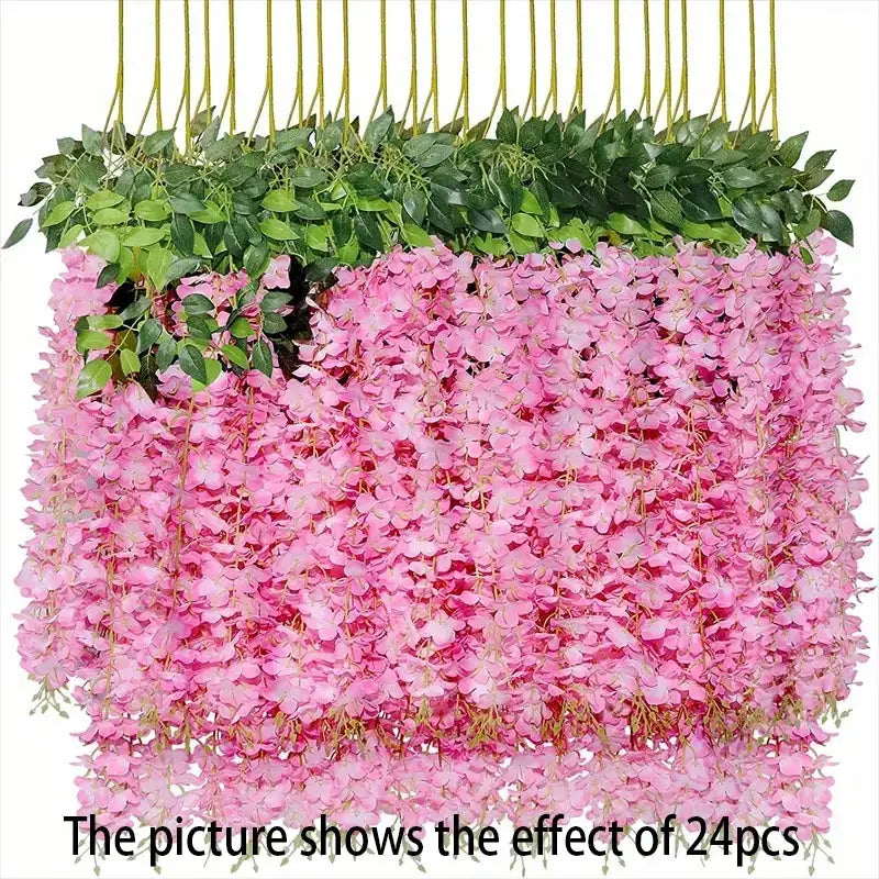 12PCS Artificial Wisteria Vine Flowers – Hanging Silk Floral Garland Set